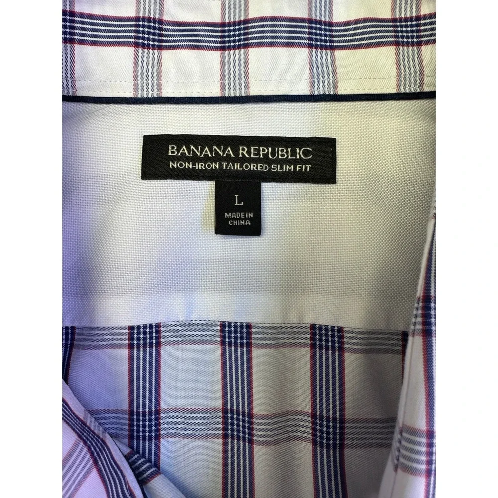 Banana Republic Mens Large Slim Fit Plaid Long Sleeve Button Up Shirt Non-Iron